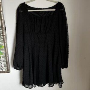 🧡3/15 SHEIN Black Long Sleeve Semi-Sheer Mini Dress Women's XL